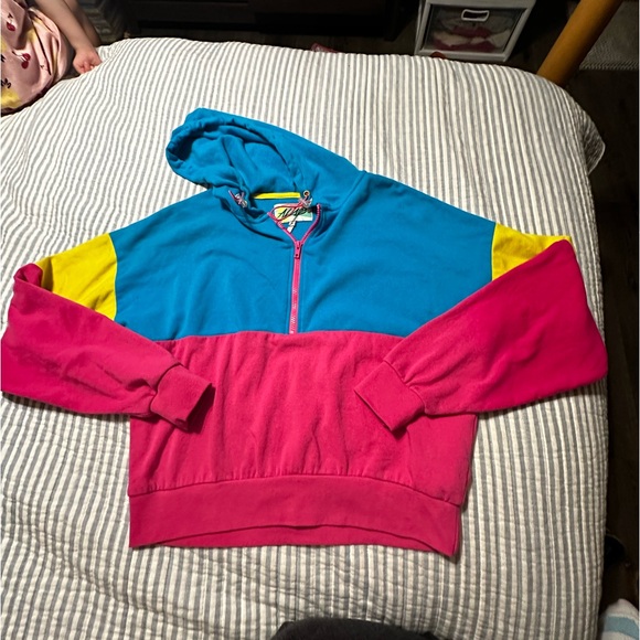 Vintage ALAB Medium Colorblock Hoodie 1/4 Zip Blue Pink Yellow - Picture 1 of 5